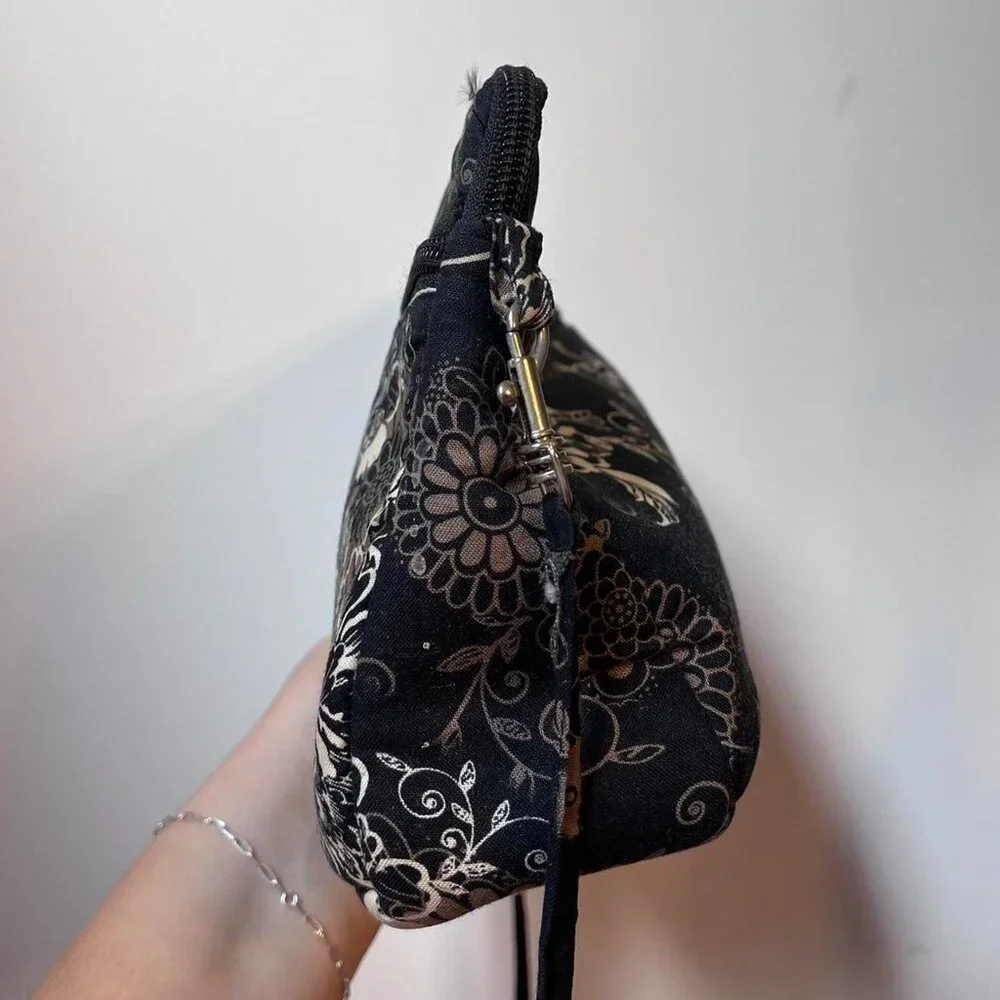 Black and‎ Cream Floral Crossbody Bag w Adjustable Strap